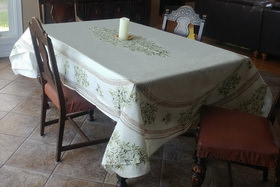 Clos des Oliviers ecru 100% cotton coated tablecloth.