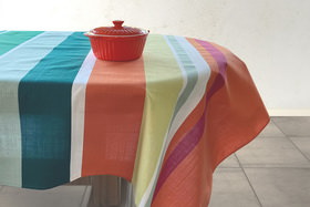 Bahine orange Ardèche canvas 100% cotton coated tablecloth.