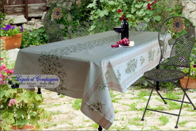 Clos des Oliviers ecru 100% cotton coated tablecloth.