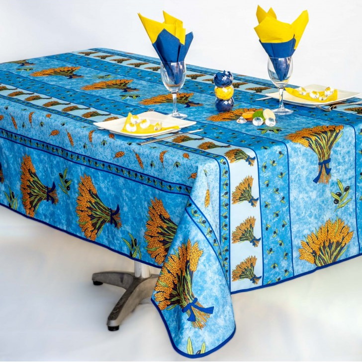 Bouquet de blé bleu - Provencal polyester rectangular tablecloth.