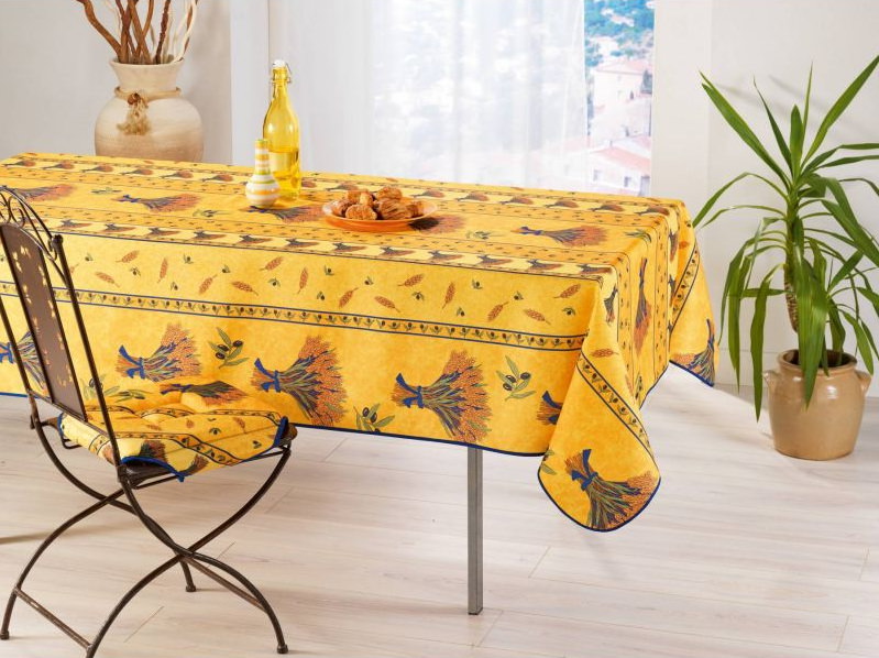 Bouquet de blé jaune - Provencal polyester rectangular tablecloth.