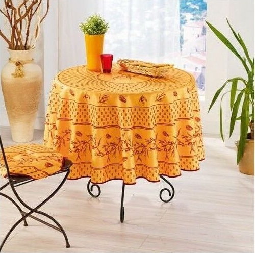 Cigale olive rouge-jaune - Provencal polyester round tablecloth 180cm diam.