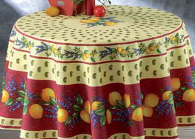 Nappe provencale en polyester ronde - Citron rouge.