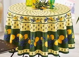 Nappe provencale en polyester ronde - Citron vert.