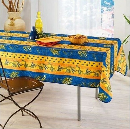 MCL bleu - Nappe provencale rectangulaire en polyester anti-tache.