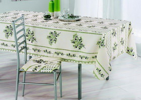 Nappe provencale en polyester rectangulaire - Olivou beige vert.