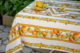 Nappe Citron blanc 100% coton enduit faite sur mesure.