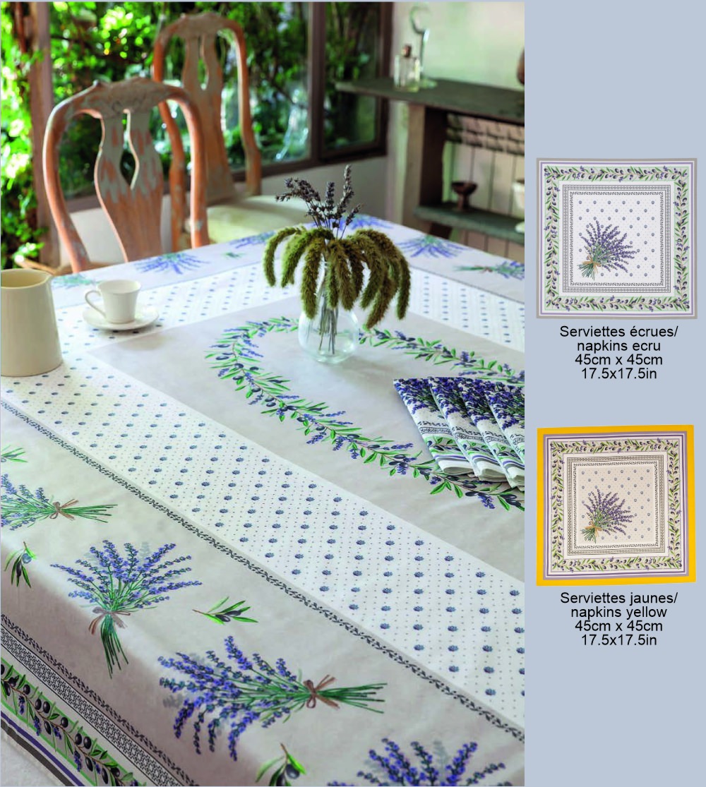 La nappe provencale enduite - Lauris ecru rectangulaire. Image pour la nappe Lauris ecru enduite