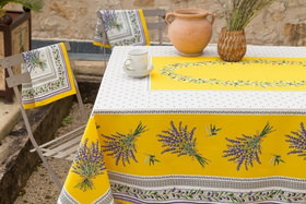 Lauris jaune nappe 100% coton avec enduction acrylique.