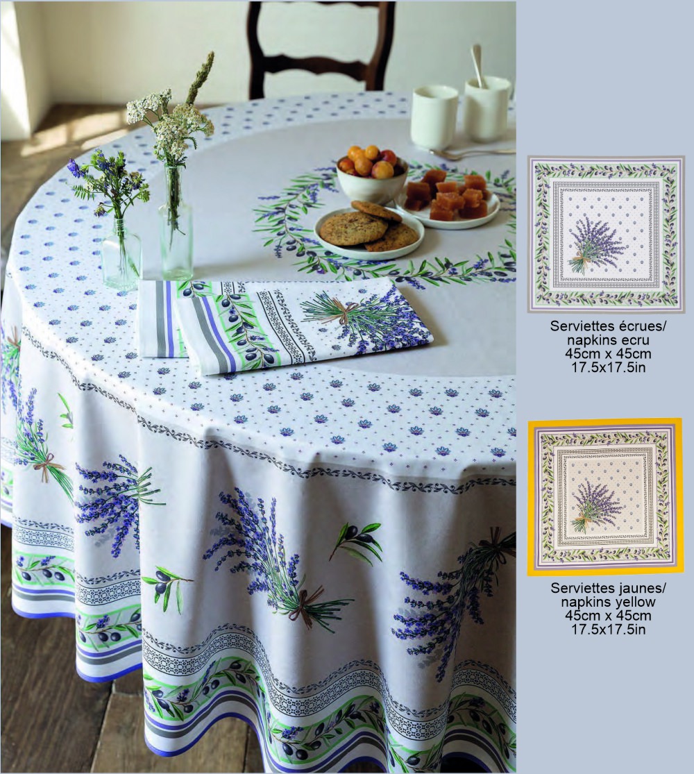 La nappe provencale enduite - Lauris écru ronde. Image pour la nappe Lauris écru enduite