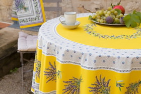 Lauris jaune nappe 100% coton avec enduction acrylique.