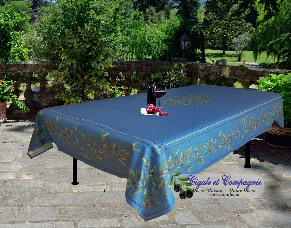 The provencal coated tablecloth - Nyons blue rectangular. Image for Nyons blue coated tablecloth in rectangular dimension