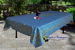 Nyons bleu nappe 100% coton avec enduction acrylique.