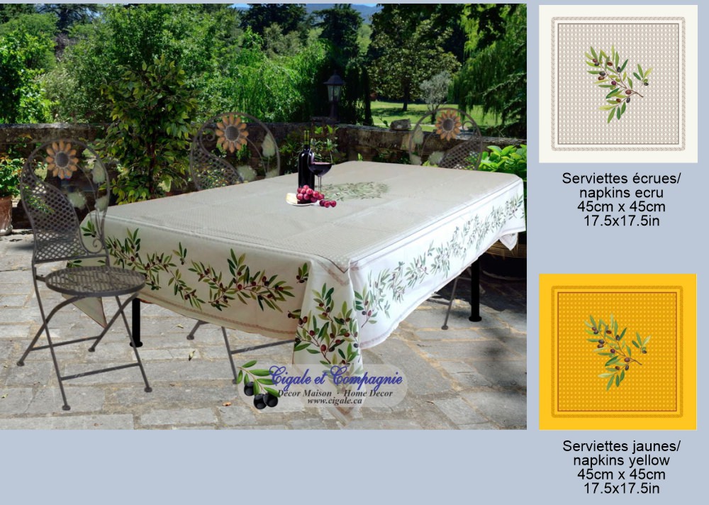 La nappe provencale enduite - Nyons écru rectangulaire. Image pour la nappe Nyons écru enduite