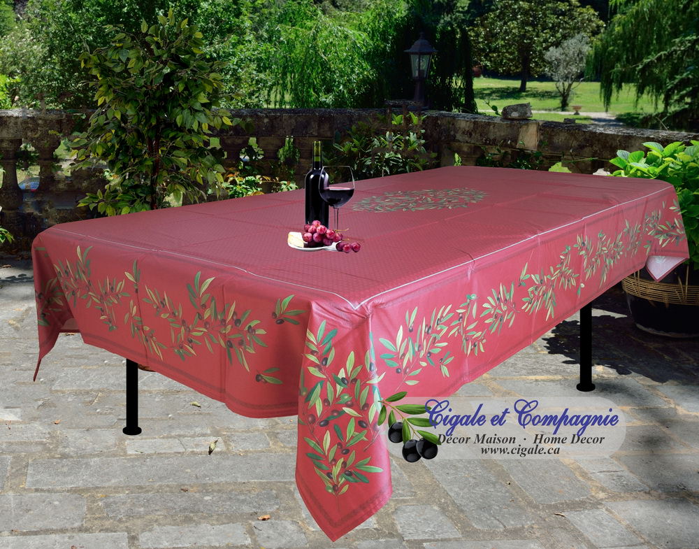 La nappe provencale enduite - Nyons rouge rectangulaire. Image pour la nappe Nyons rouge enduite