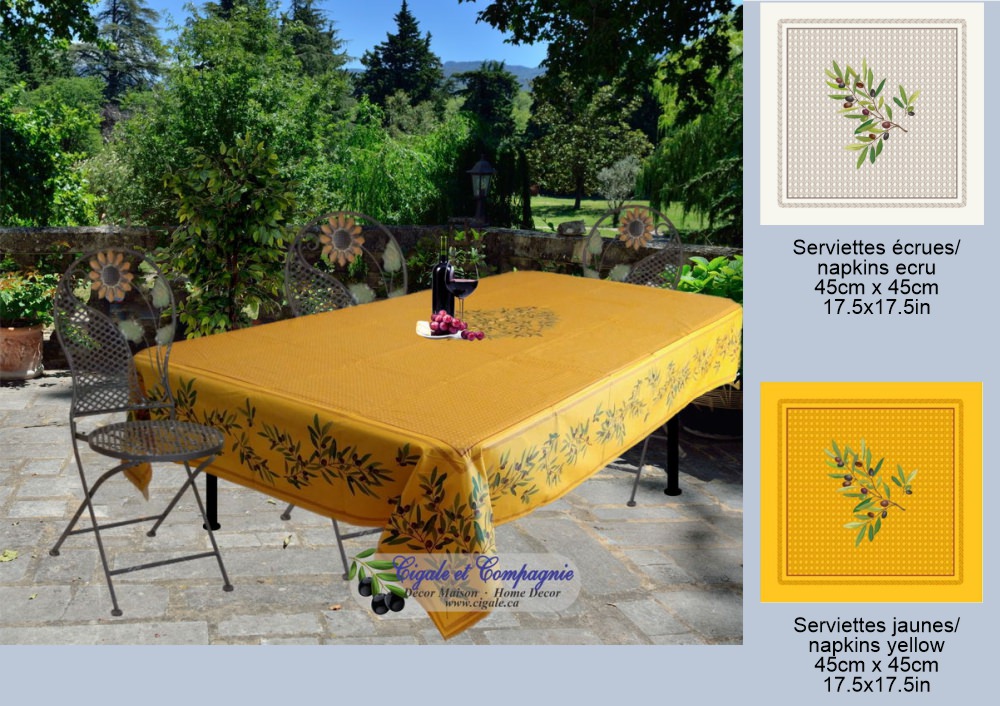 The provencal coated tablecloth - Nyons yellow rectangular. Image for Nyons yellow coated tablecloth in rectangular dimension