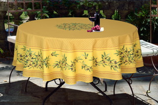 Nyons jaune nappe 100% coton avec enduction acrylique.